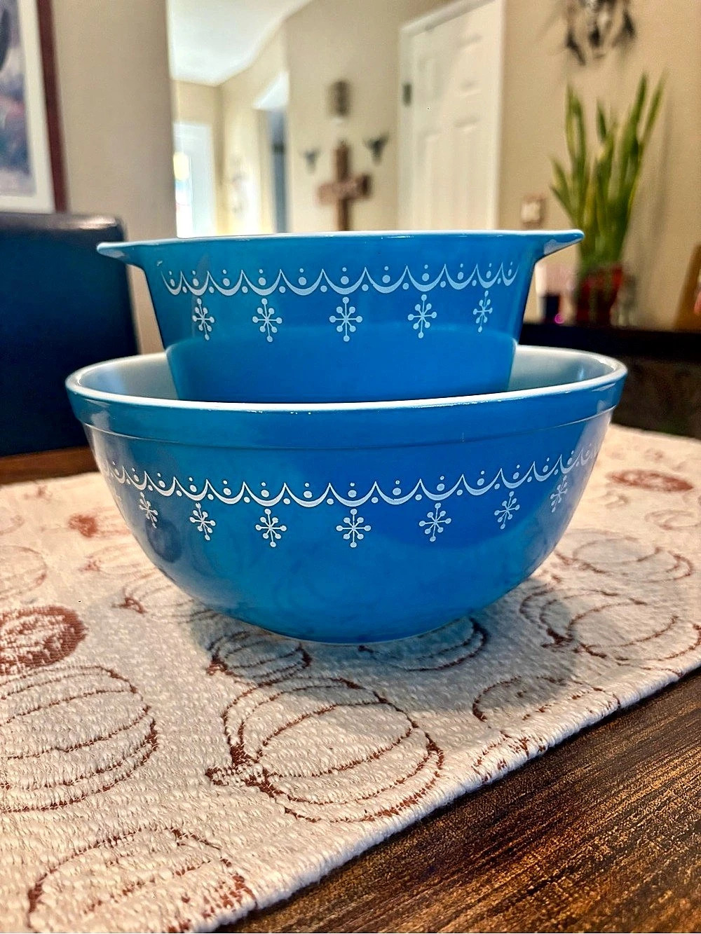 Pyrex Snowflake Blue Mixing Bowl Set Blue & White